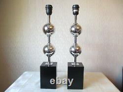 Pair Of Vintage Chrome Ball Table Lamps With Matching Shades