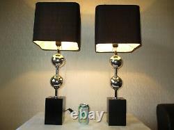 Pair Of Vintage Chrome Ball Table Lamps With Matching Shades