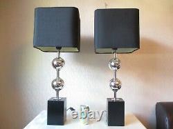 Pair Of Vintage Chrome Ball Table Lamps With Matching Shades