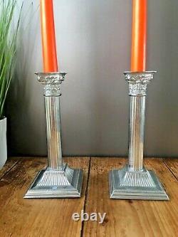 Pair Of Vintage Corinthian Column Candlesticks Candle Holders Silver Chrome Epns