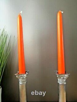 Pair Of Vintage Corinthian Column Candlesticks Candle Holders Silver Chrome Epns