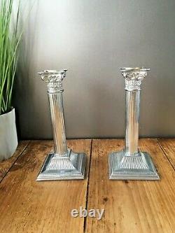 Pair Of Vintage Corinthian Column Candlesticks Candle Holders Silver Chrome Epns