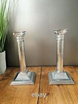 Pair Of Vintage Corinthian Column Candlesticks Candle Holders Silver Chrome Epns