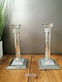 Pair Of Vintage Corinthian Column Candlesticks Candle Holders Silver Chrome Epns