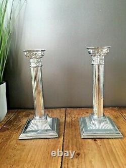 Pair Of Vintage Corinthian Column Candlesticks Candle Holders Silver Chrome Epns