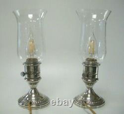 Pair Of Vintage Crest Silver Co Sterling Candle Stick Electric Hurricane Lamps