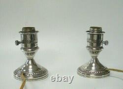 Pair Of Vintage Crest Silver Co Sterling Candle Stick Electric Hurricane Lamps