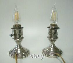 Pair Of Vintage Crest Silver Co Sterling Candle Stick Electric Hurricane Lamps