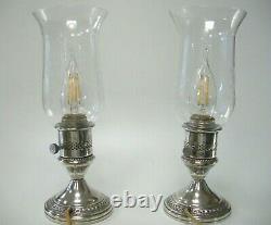 Pair Of Vintage Crest Silver Co Sterling Candle Stick Electric Hurricane Lamps