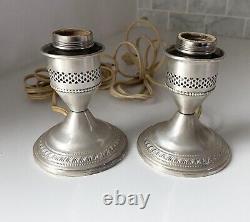 Pair Of Vintage Crest Silver Co. Sterling weighted hurrican lamps. Tested/Work