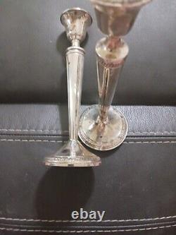 Pair Of Vintage Crown Sterling Silver Weighted 8 Tall Candlestick tapered Stem