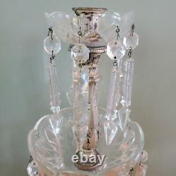 Pair Of Vintage Cut Crystal And Silver Tone Candlesticks Holder Candelabra