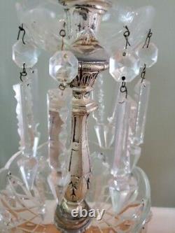 Pair Of Vintage Cut Crystal And Silver Tone Candlesticks Holder Candelabra