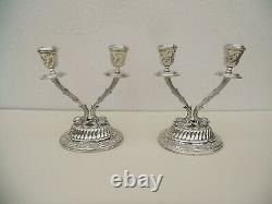 Pair Of Vintage Egyptian Sterling Silver Candelabra Dolphins Candlestick Ottoman