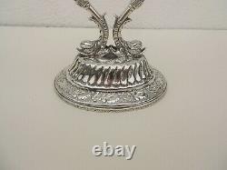 Pair Of Vintage Egyptian Sterling Silver Candelabra Dolphins Candlestick Ottoman