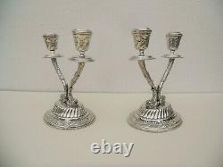 Pair Of Vintage Egyptian Sterling Silver Candelabra Dolphins Candlestick Ottoman