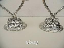 Pair Of Vintage Egyptian Sterling Silver Candelabra Dolphins Candlestick Ottoman