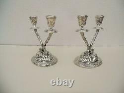 Pair Of Vintage Egyptian Sterling Silver Candelabra Dolphins Candlestick Ottoman