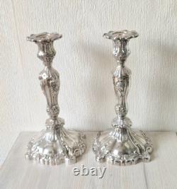 Pair Of Vintage Heavy Silver Plated Rocaille Ornate Baroque Style Candle Sticks