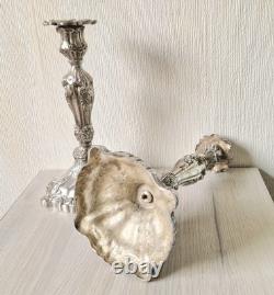 Pair Of Vintage Heavy Silver Plated Rocaille Ornate Baroque Style Candle Sticks