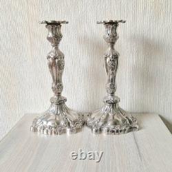 Pair Of Vintage Heavy Silver Plated Rocaille Ornate Baroque Style Candle Sticks