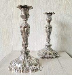 Pair Of Vintage Heavy Silver Plated Rocaille Ornate Baroque Style Candle Sticks