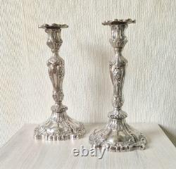 Pair Of Vintage Heavy Silver Plated Rocaille Ornate Baroque Style Candle Sticks