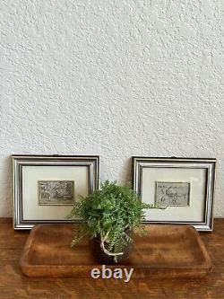 Pair Of Vintage Italian Art Gold Flake Over Sterling Silver Framed Art