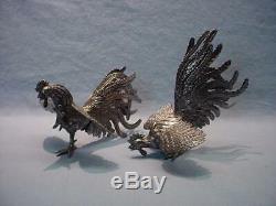 Pair Of Vintage Peru Sterling Silver Fighting Cocks 409 grams