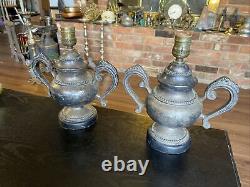 Pair Of Vintage Sarreid LTD Silver Plated Brass Urn Style Table Lamps