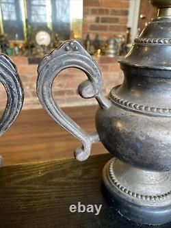 Pair Of Vintage Sarreid LTD Silver Plated Brass Urn Style Table Lamps