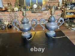 Pair Of Vintage Sarreid LTD Silver Plated Brass Urn Style Table Lamps