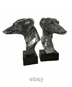 Pair Of Vintage Sculptural Whippet / Greyhound Dog Bookends