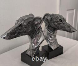 Pair Of Vintage Sculptural Whippet / Greyhound Dog Bookends