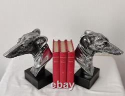 Pair Of Vintage Sculptural Whippet / Greyhound Dog Bookends