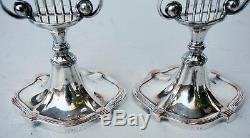 Pair Of Vintage Sheffield Silver Plate Over Copper Oval Lyre Candlesticks 12 T