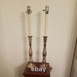 Pair Of Vintage Silvered Large Candlestick Lamps