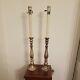 Pair Of Vintage Silvered Large Candlestick Lamps