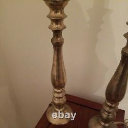 Pair Of Vintage Silvered Large Candlestick Lamps