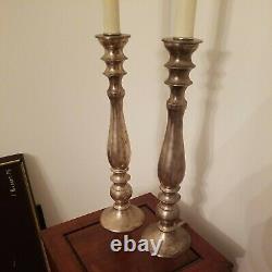 Pair Of Vintage Silvered Large Candlestick Lamps