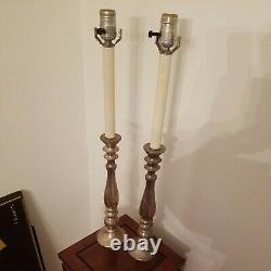 Pair Of Vintage Silvered Large Candlestick Lamps