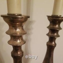 Pair Of Vintage Silvered Large Candlestick Lamps