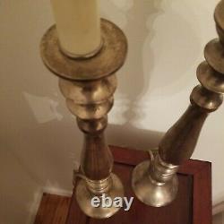 Pair Of Vintage Silvered Large Candlestick Lamps