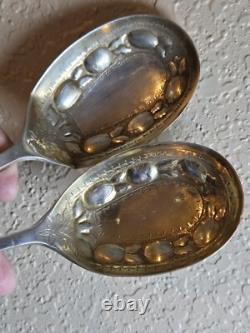 Pair Of Vintage Sterling Serving Spoons with Pineapples Repousse