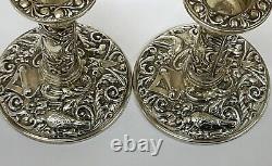 Pair Of Vintage Sterling Silver Arts And Crafts Style Candlesticks C1964