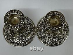 Pair Of Vintage Sterling Silver Arts And Crafts Style Candlesticks C1964