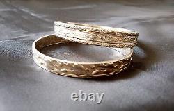 Pair Of Vintage Sterling Silver Hand Scrolled Bangle Bracelets