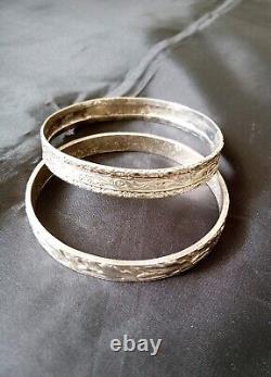 Pair Of Vintage Sterling Silver Hand Scrolled Bangle Bracelets