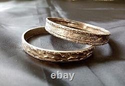 Pair Of Vintage Sterling Silver Hand Scrolled Bangle Bracelets