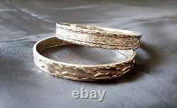 Pair Of Vintage Sterling Silver Hand Scrolled Bangle Bracelets